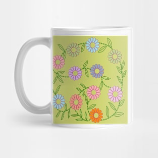 Flower and leaves background filling the frame. Mug